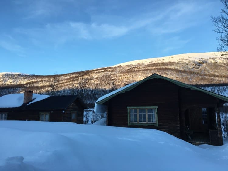 The cabins covered in snow